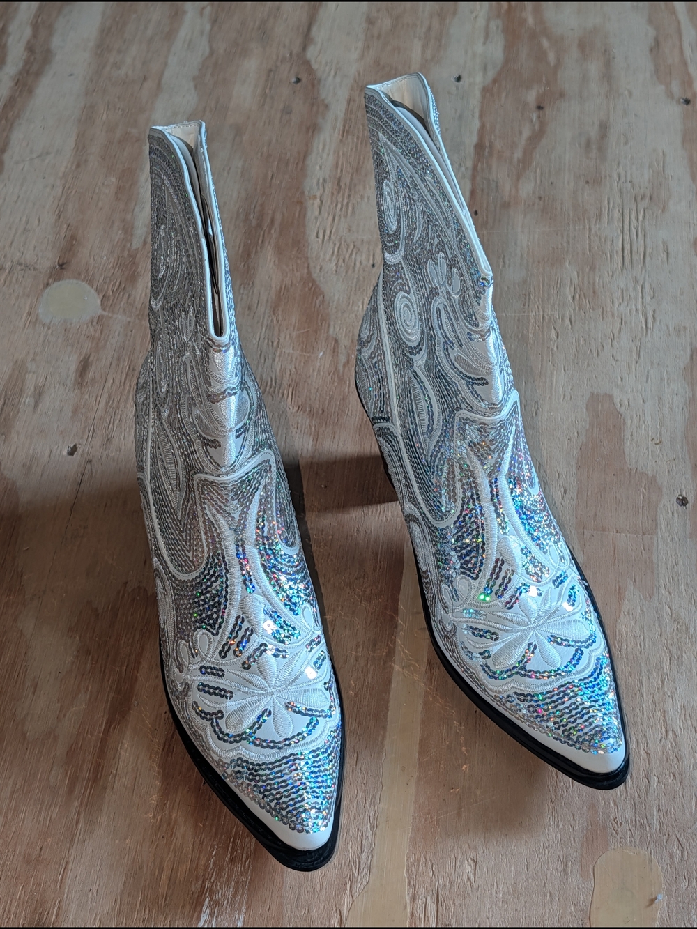 Women's Iridescent Silver Pointed-Toe Ankle Booties